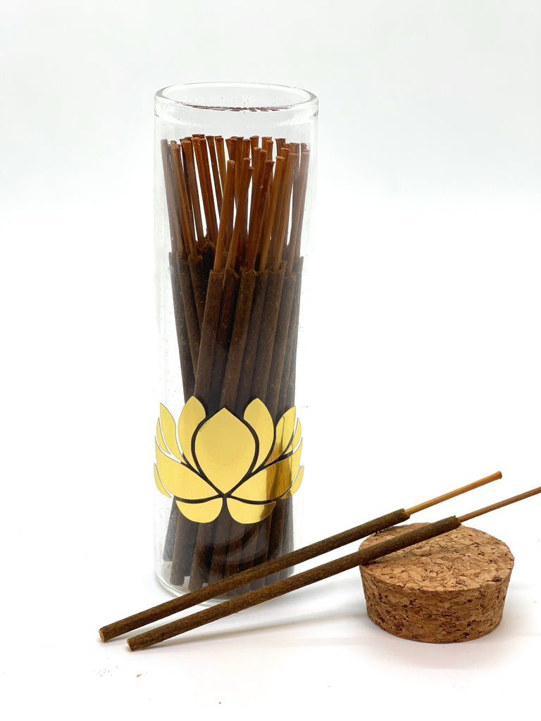Thin Incense in Gold Lotus Container